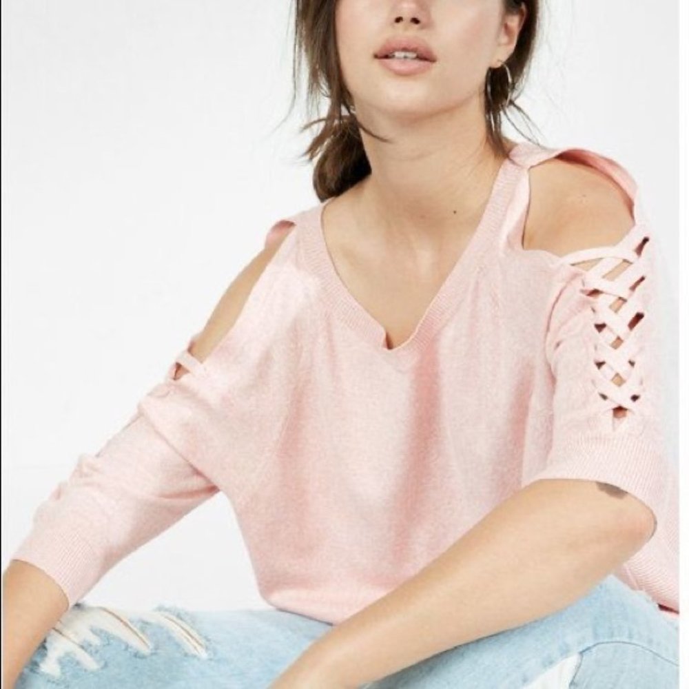 Express XS Sweater Oversized Pink Cold Shoulder